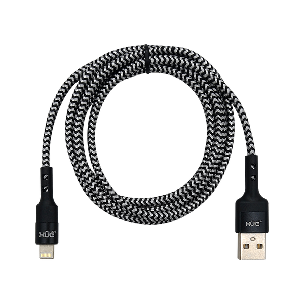 Convertidor USB-A a Lightning 2.4A 1.5m color Negro recubierto en nylon (para Carga y Datos) XUE®