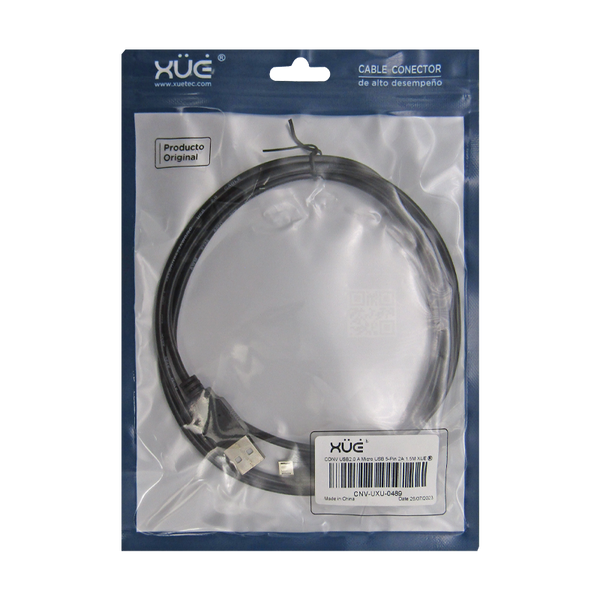 Convertidor USB 2.0 a Micro USB 5-Pin 2A 1.5M 24/28AWG (TABLETS) marca XUE®