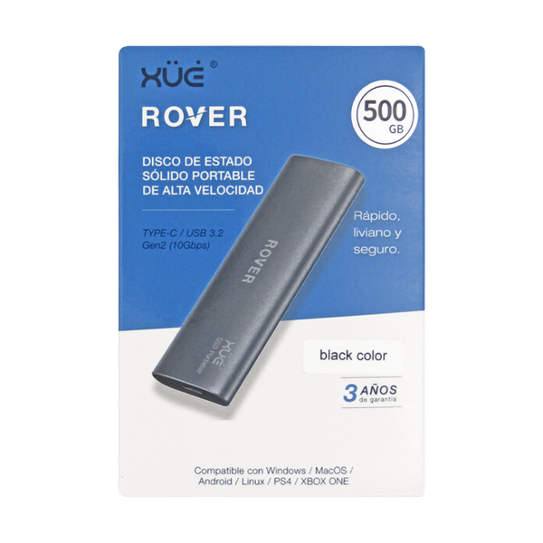 Disco de Estado Sólido SSD externo USB 3.2 GEN 2 TIPO C 500GB EXT. XUE® ROVER C500 450MB/s (Negro)