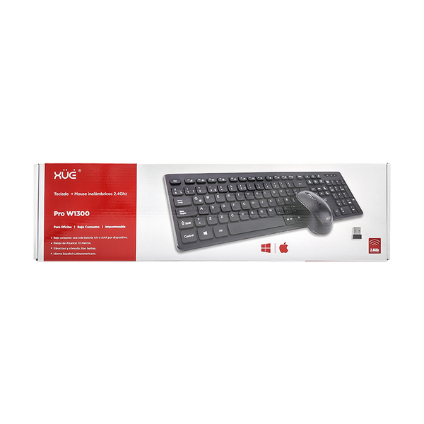 COMBO TECLADO INALAMBRICO DESKTOP LATAM + MOUSE 1600DPI XUE® PRO W1300