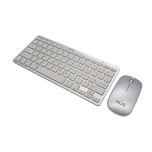 COMBO TECLADO INALAMBRICO DESKTOP LATAM + MOUSE 1600DPI, PLATEADO,  2 EN 1 2.4G & BLUETOOTH 5.0, XUE®