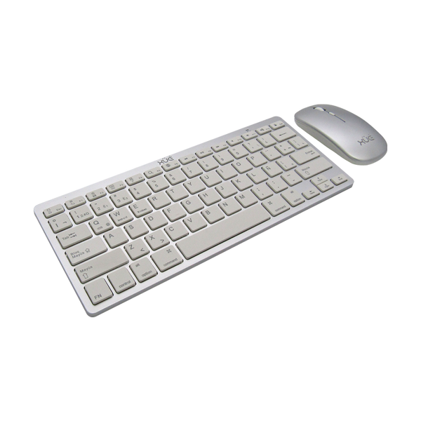 COMBO TECLADO INALAMBRICO DESKTOP LATAM + MOUSE 1600DPI, PLATEADO,  2 EN 1 2.4G & BLUETOOTH 5.0, XUE®