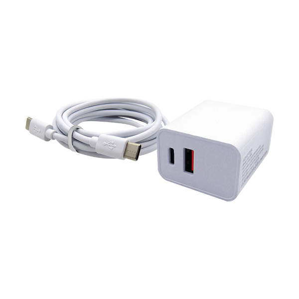 Cargador de corriente 18W para Smartphone 3.6V-6.5V / 3A, 6.5V-9V / 2A, 9V-12V / 1.5A DUAL USB-A y USB-C BLANCO PQ-18