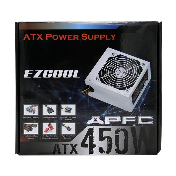Fuente de Poder ATX EZCOOL 450W 20+4-PIN APFC 77% para Desktop
